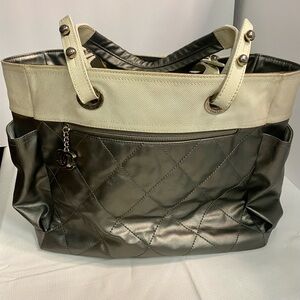 CHANEL Metallic Silver and Cream Tote Bag